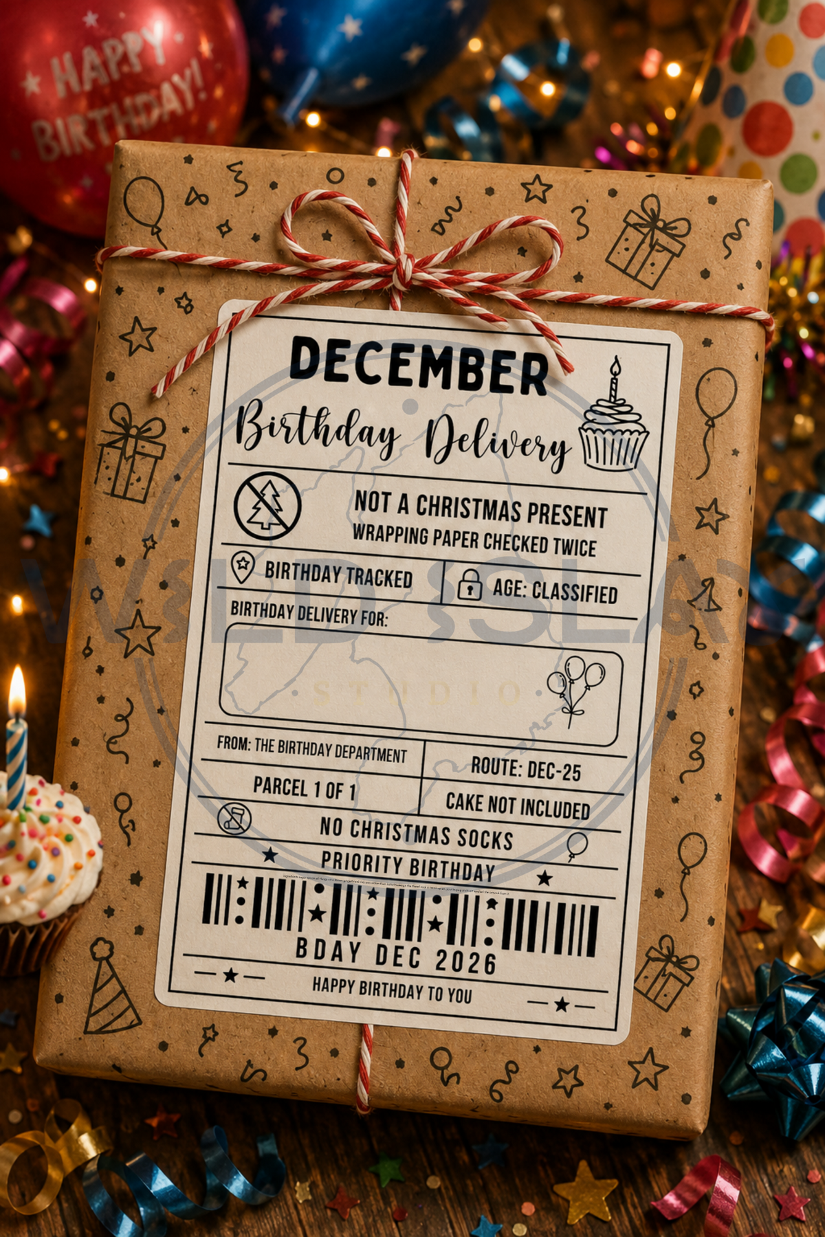 December Birthday Delivery gift label – Design 07
