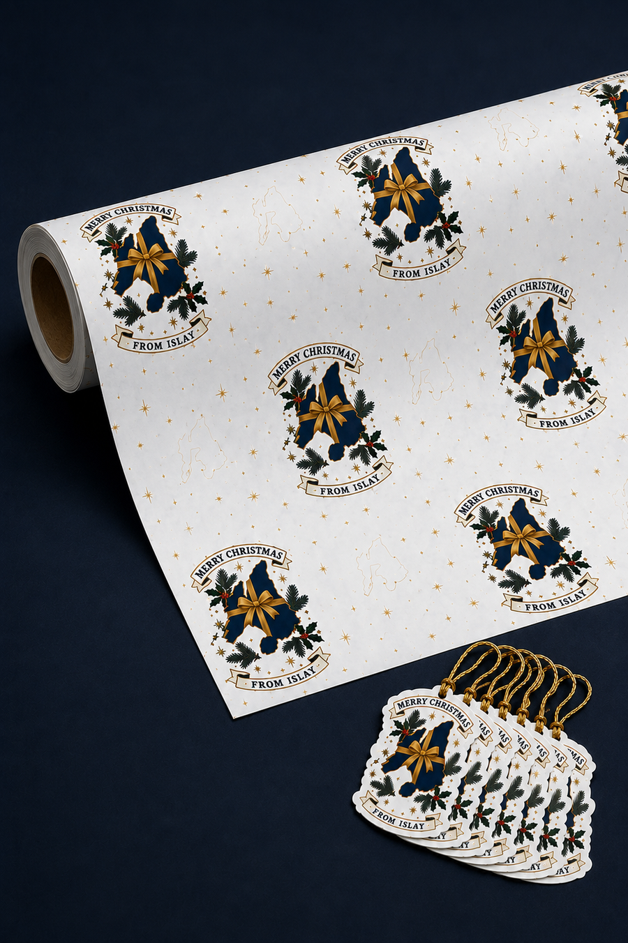 Merry Christmas From Islay 5 metre wrapping paper with gift tags