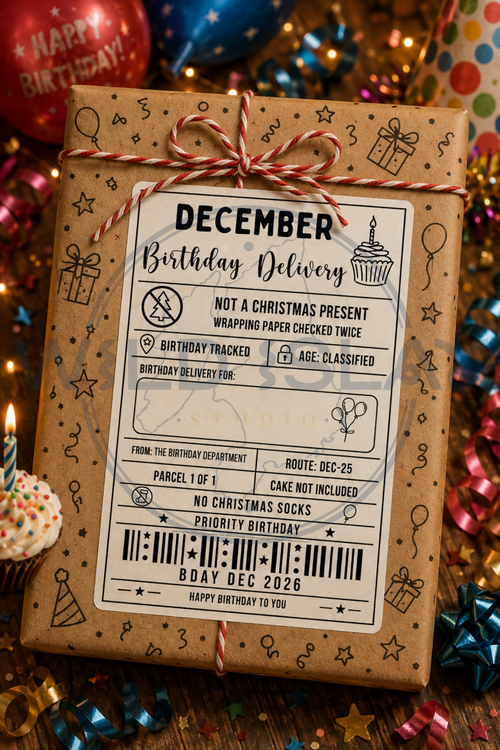 December Birthday Delivery gift label – Design 07