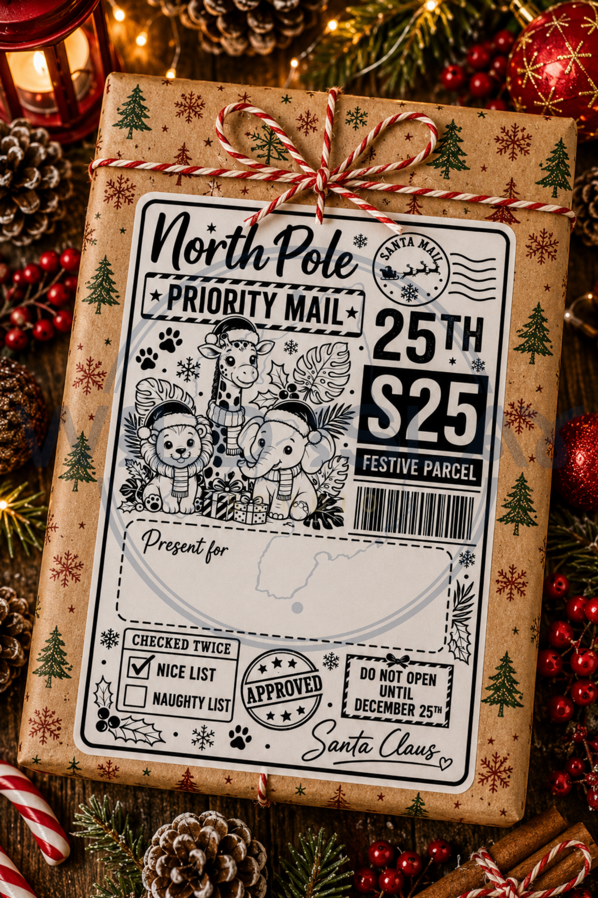 Christmas North Pole Priority Mail festive animal gift postage label – Design 16