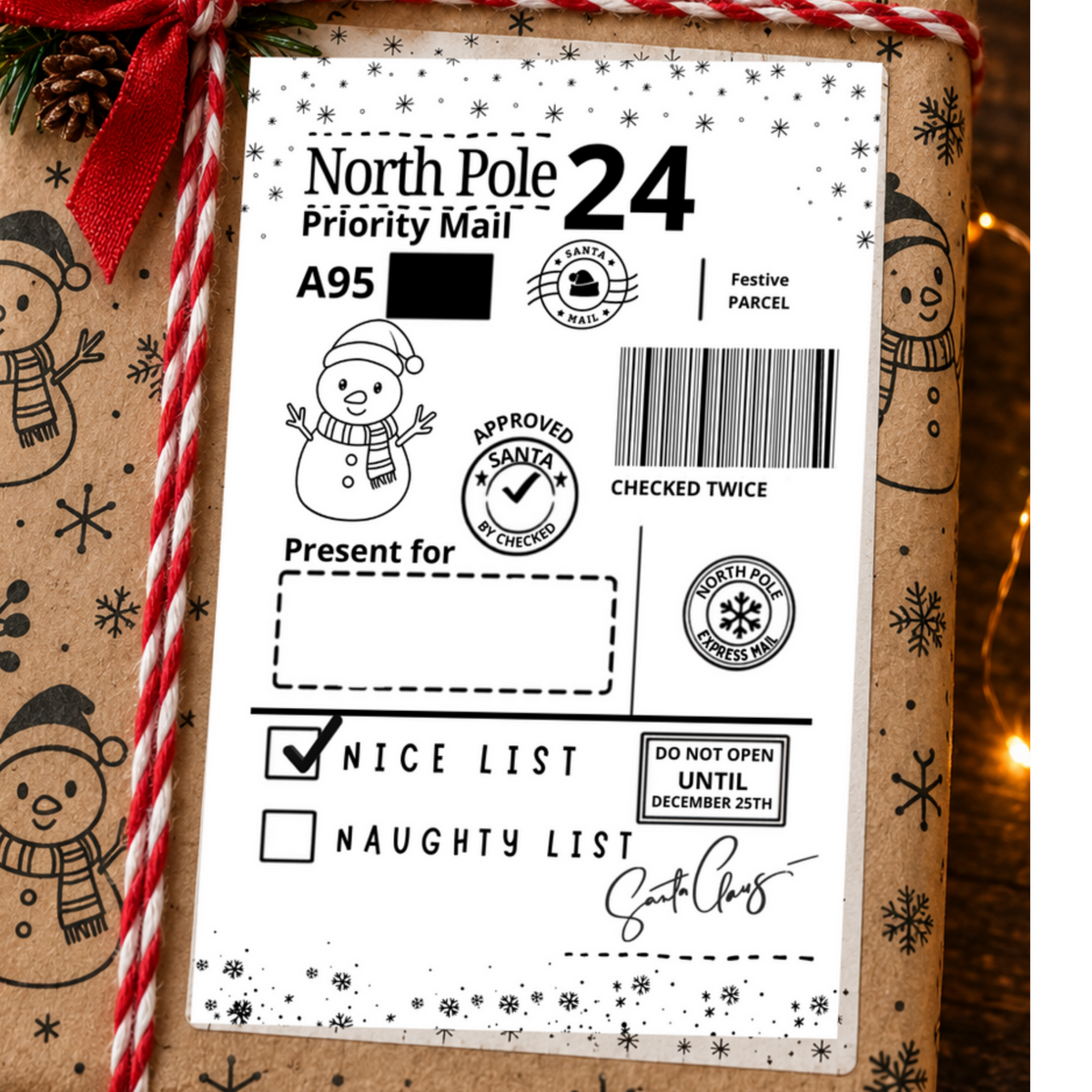 Christmas North Pole Priority Mail snowman gift postage label – Design 20