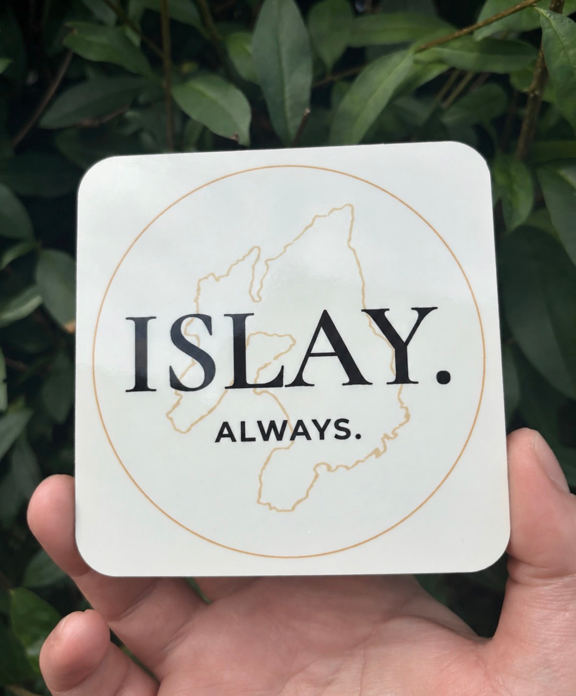 ISLAY. ALWAYS. 10cm square cork-backed coaster by Wild Islay Studio